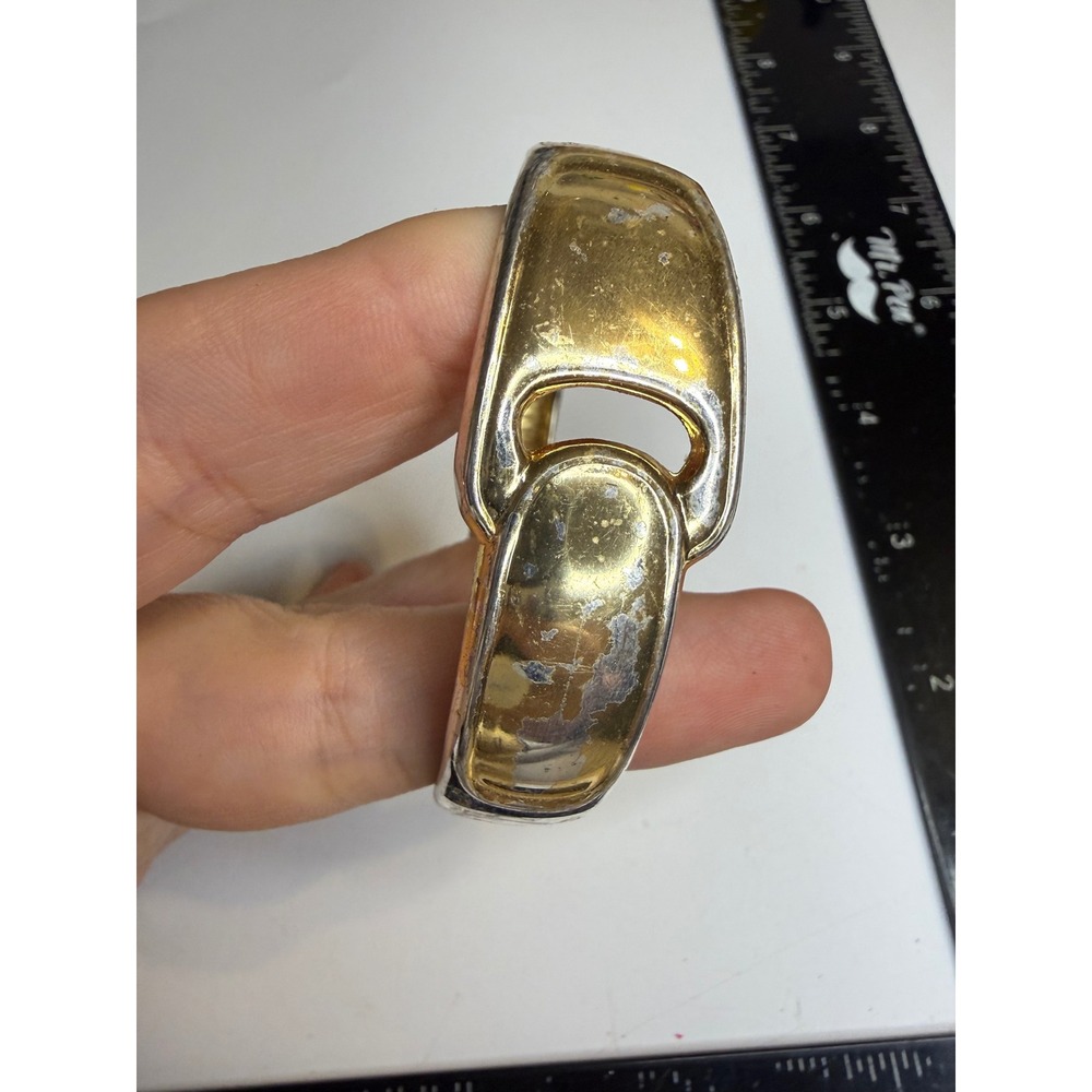 Two Tone Hinged Bangle Bracelet Gold Silver Mixed Metal Buckle Clasp Statement